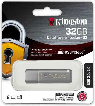 Kingston Data Traveler Locker+G3 USB 32GB Met&aacute;lico