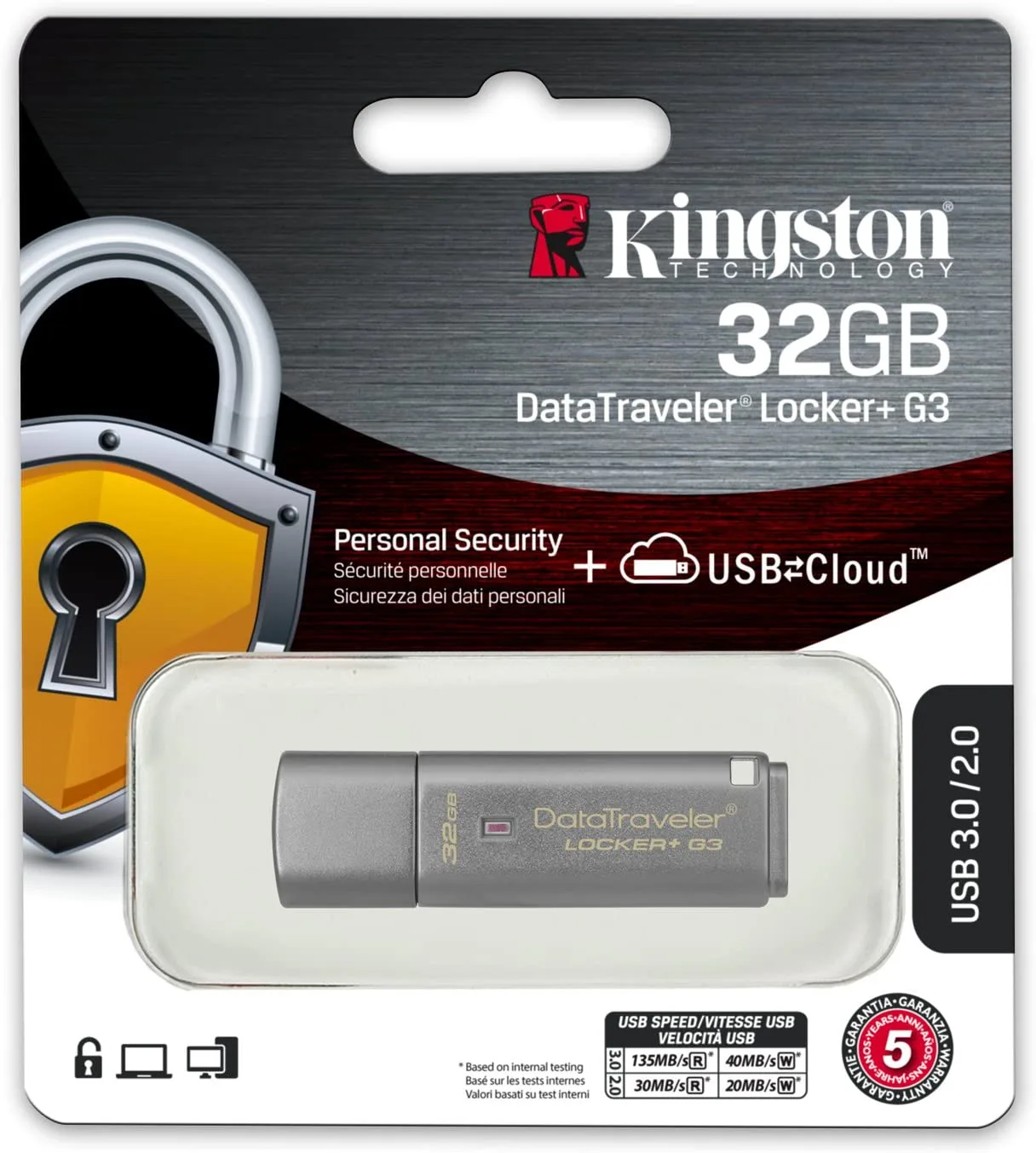 Kingston Data Traveler Locker+G3 USB 32GB Metálico