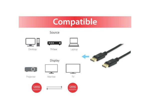 Cable DisplayPort 1.2 4K 60Hz 1m - Imagen 2